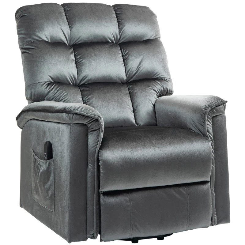 HOMCOM Velvet-Feel Electric Lift Recliner Chair - Dark Grey