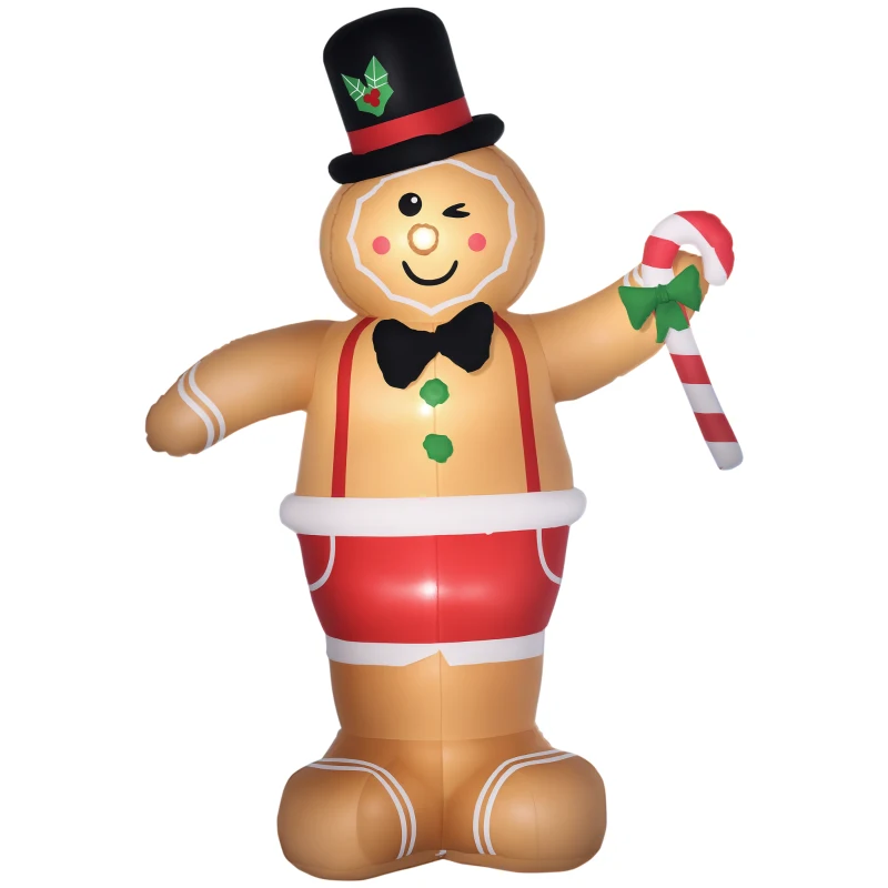 Outsunny Aufblasbare Weihnachtsfiguren Aufblasbarer Lebkuchenmann, 2 m, inkl. Gebläse, Mehrfarbig