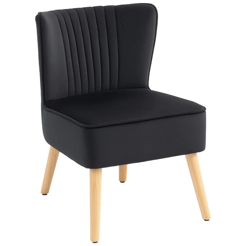 HOMCOM Modern Accent Chair, Fabric Living Room Chair with Rubber Wood Legs and Thick Padding, Black