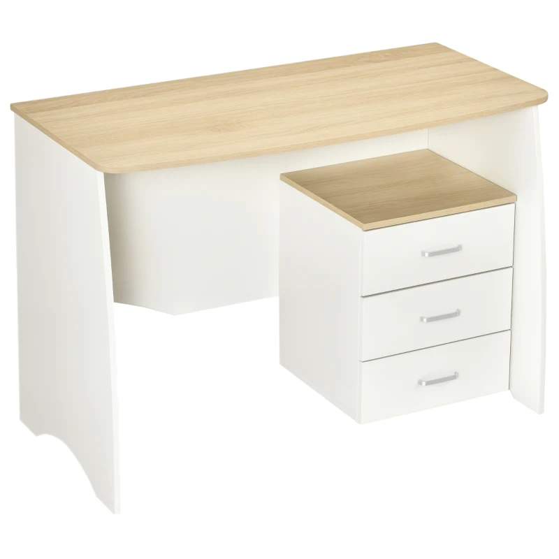 HOMCOM Ensemble Bureau Informatique et Caisson de Bureau - Caisson 3 tiroirs modulable - Panneaux de Particules Bicolore Blanc Aspect chêne Clair