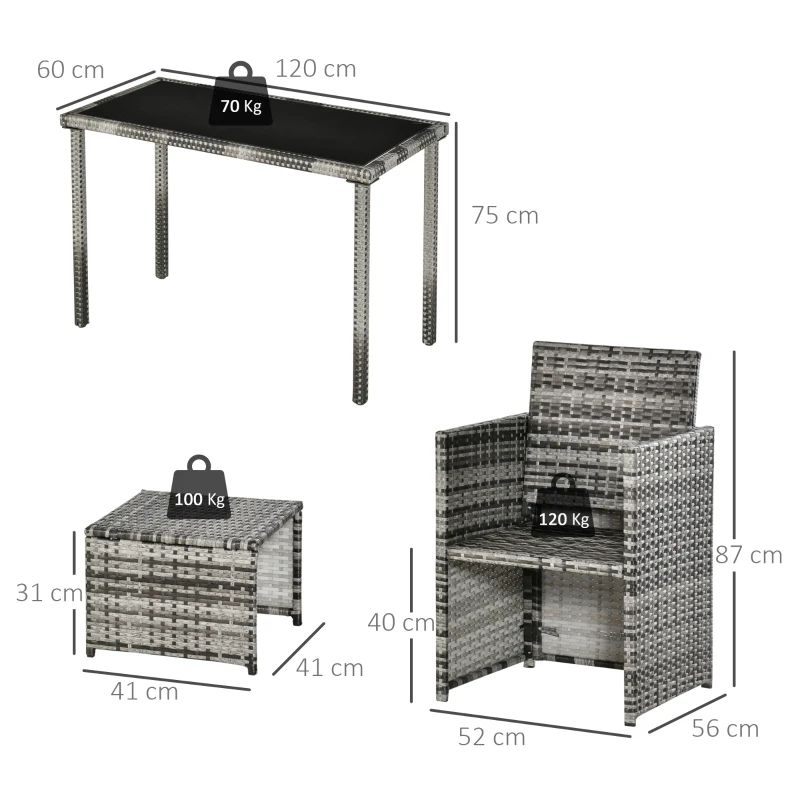 Outsunny Polyrattan Sitzgruppe für 4 Personen Essgruppe Gartenset Garnitur mit Kissen, Grau