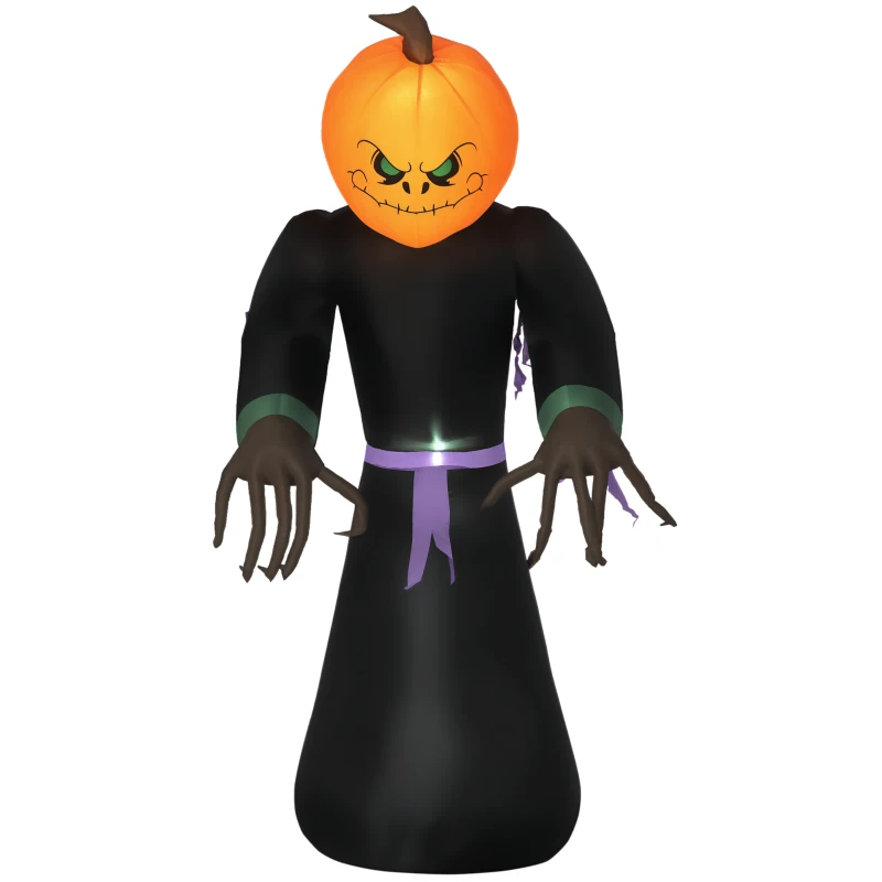 HOMCOM 210 cm Aufblasbar Kürbisgeist, Halloween Horror Deko mit LED Beleuchtung, Halloween-Dekoration, Wasserdichte Luftfigur, Polyester, für Indoor, Outdoor