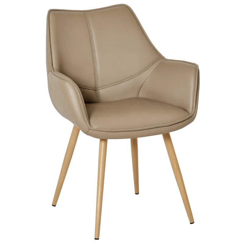 HOMCOM Sedia da Pranzo Moderna con Braccioli e Schienale in Finta Pelle con Gambe in Metallo, 63x61x84 cm, Marrone