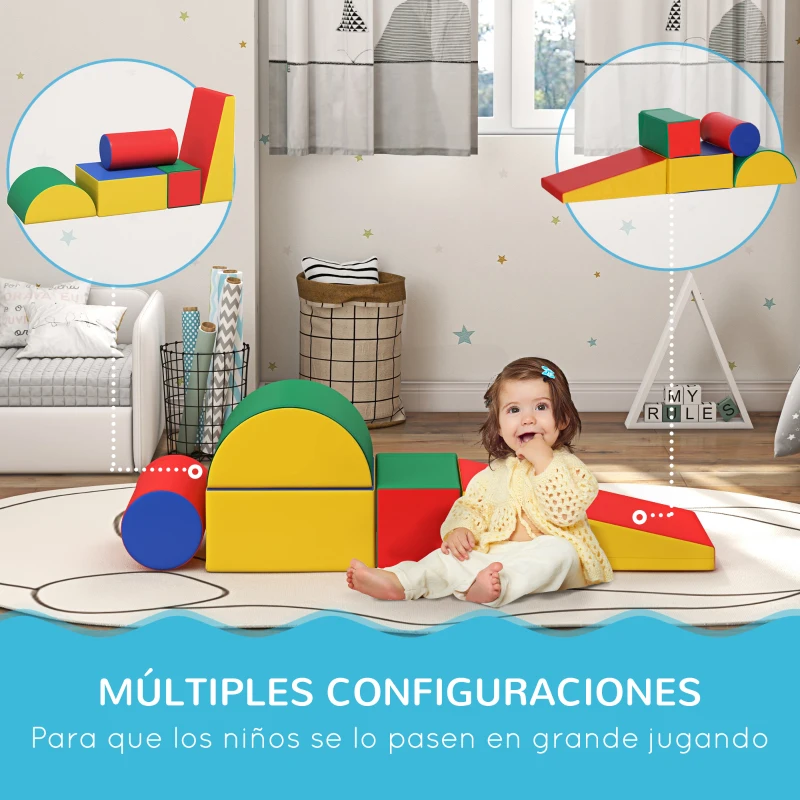 HOMCOM Juego de 5 Bloques de Espuma para Niños Bloques de Psicomotricidad Figuras de Construcción Multicolor