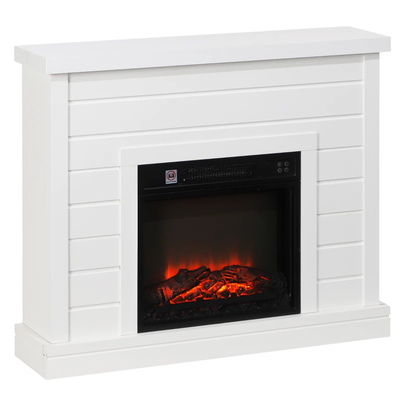 HOMCOM Chimenea Eléctrica 1800W con Efecto de Llama Mando a Distancia Temporizador Semanal para Sala 30 m² Blanco