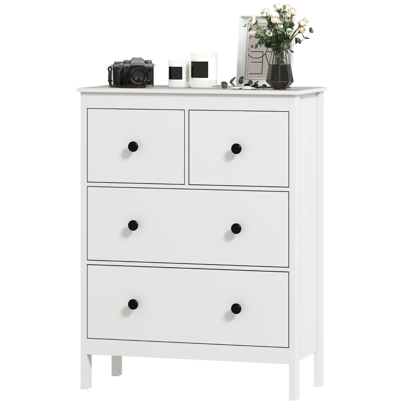 HOMCOM Commode avec 4 tiroirs, pour vêtements & linge de lit, Salon Chambre Couloir, Panneau de particules, Blanc