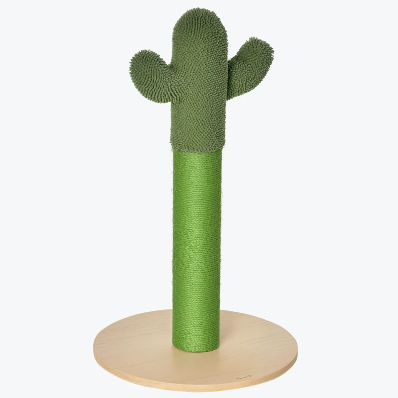 PawHut Albero Tiragraffi per Gatti a Forma di Cactus con Corde in Sisal, 40x40x65 cm, Verde