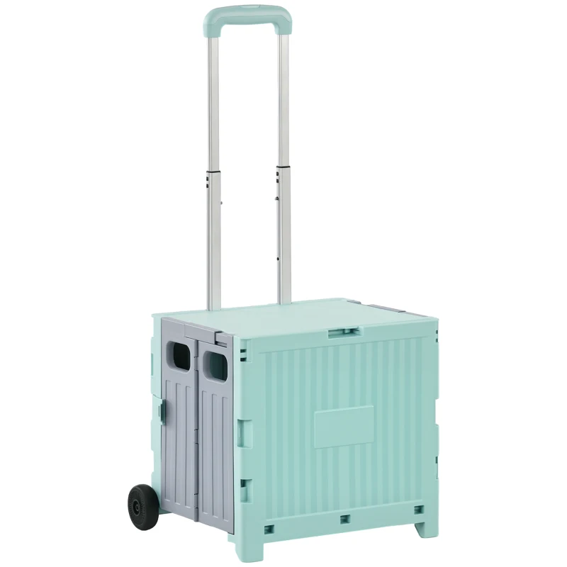 HOMCOM Carrinho de Armazenamento Dobrável Carrinho de Compras com 2 Rodas Capacidade 32L para Casa 41,5x32,5x85 cm Verde