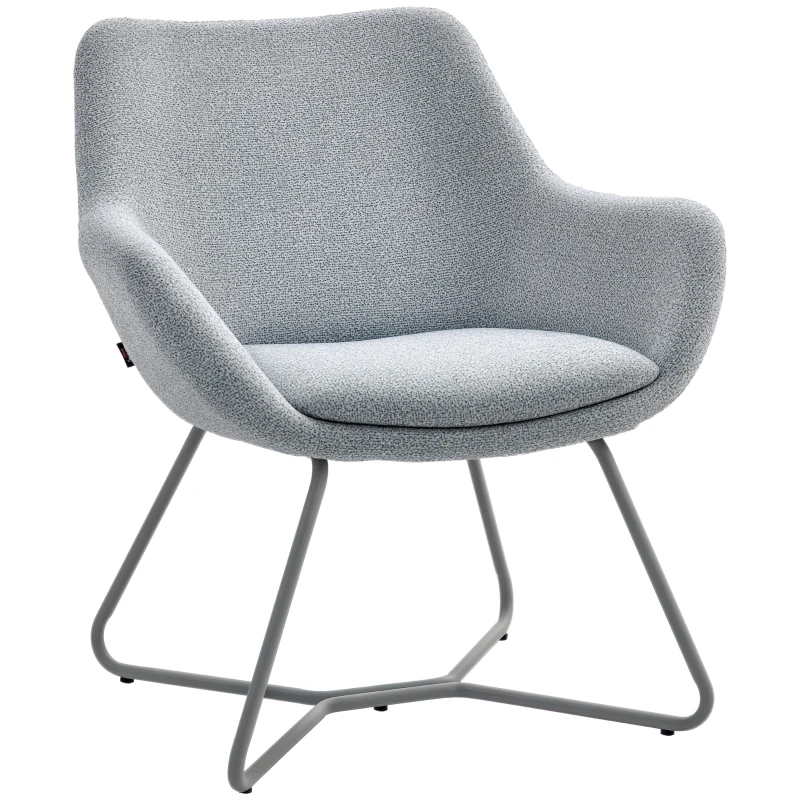 HOMCOM Fotoliu Modern cu Brațe și Spătar, Fotoliu din Material Textil cu Efect de In, Spumă și Oțel, 63x69x75 cm, Gri