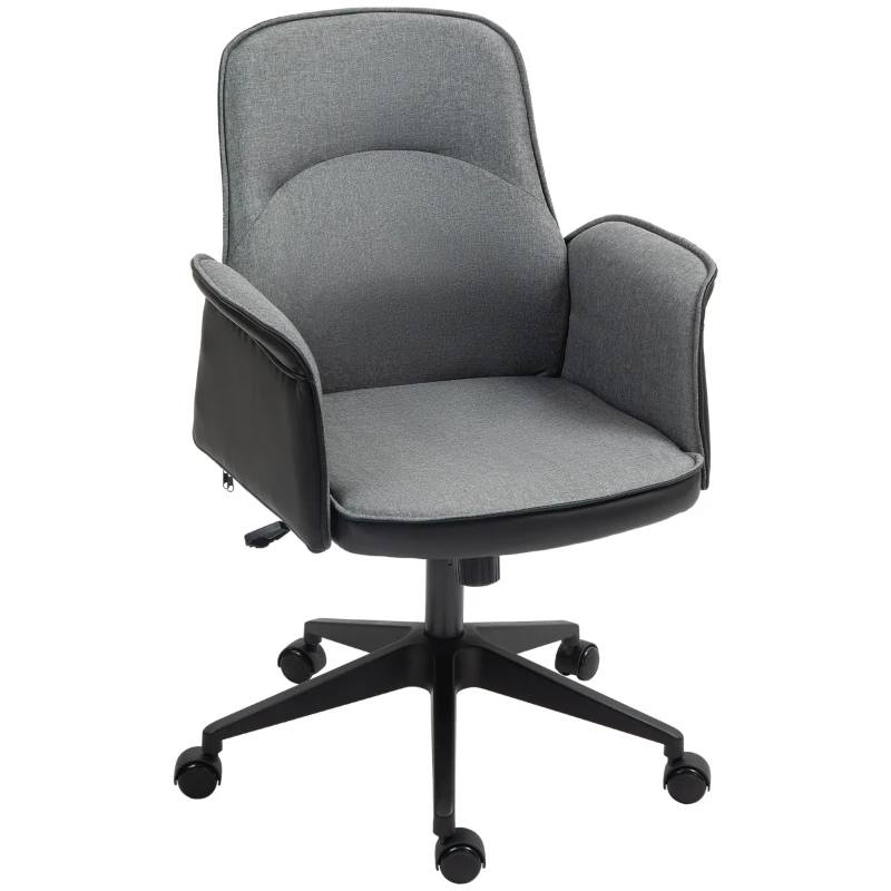 HOMCOM Silla de Escritorio Altura Ajustable con Función de Basculante y Reposabrazos Carga 120 kg Gris y Negro