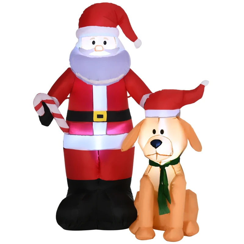 Outsunny Papá Noel Inflable con Perro con Luces LED Decoración Navideña para Interior y Exterior 117x80x157cm Multicolor