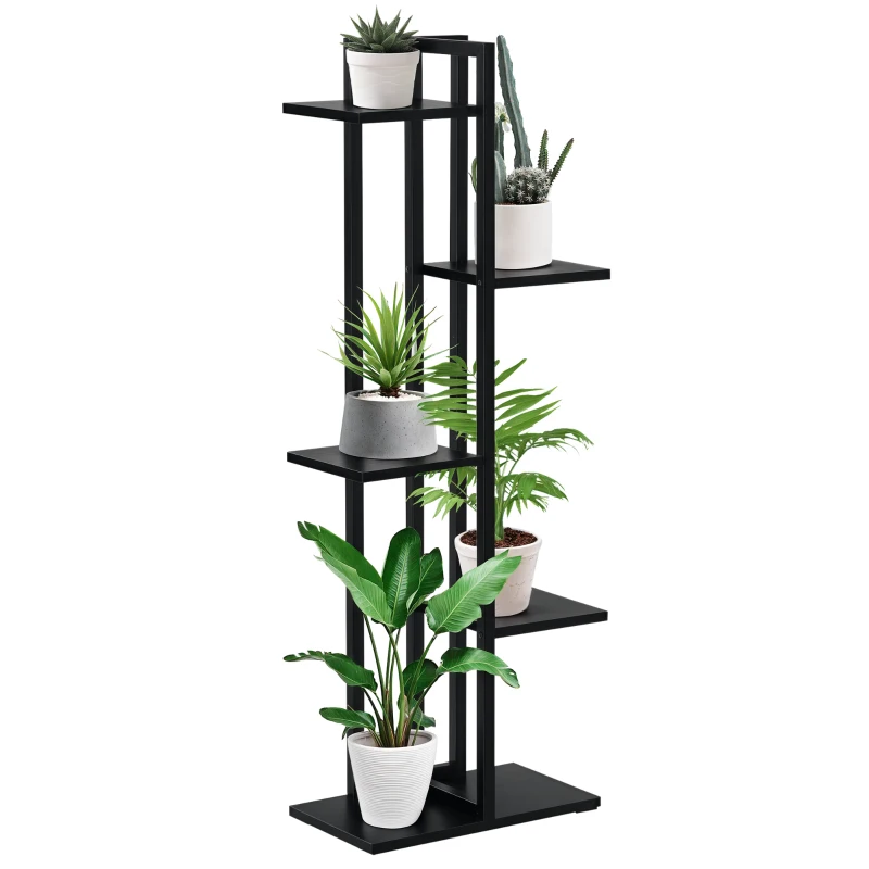 Outsunny Scaletta Portavasi a 5 Livelli per Interni ed Esterni in MDF e Acciaio, 40x22x113 cm, Nero
