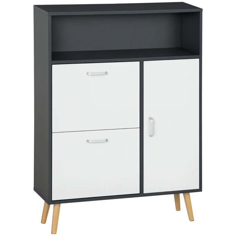 HOMCOM Scarpiera Salvaspazio per 8 Paia di Scarpe con 2 Ante e Armadietto, 80x25.5x112.5cm, Grigio e Bianco