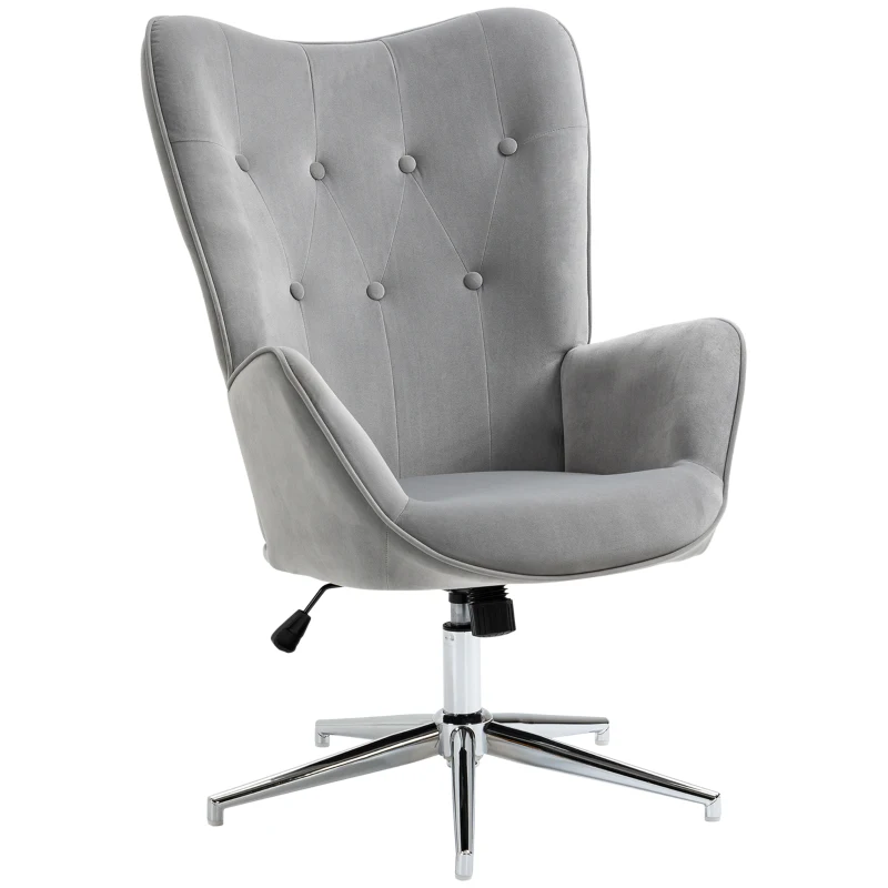 HOMCOM Sillón Individual Tapizado en Terciopelo Sillón con Altura Ajustable Giratorio 360° para 66x73x102,5-111,5cm Gris