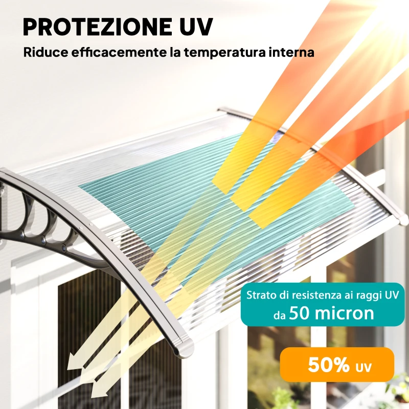 Outsunny Tettoia in Policarbonato Anti-UV da Esterno per Porte e Finestre da 100x80 cm