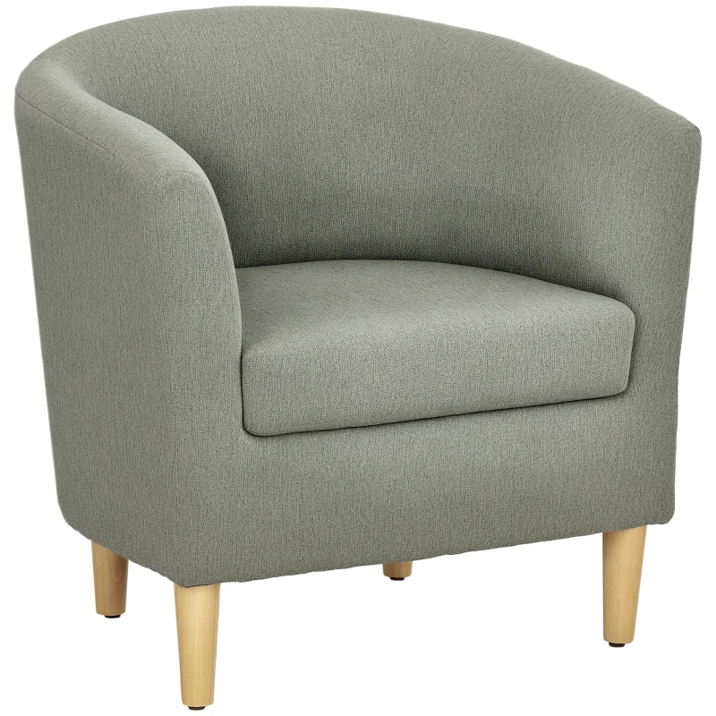 HOMCOM Fotoliu Modern, Scaun Accent Tapițat cu Picioare din Lemn, Scaun din Material Textil, 74x63x73 cm, Gri