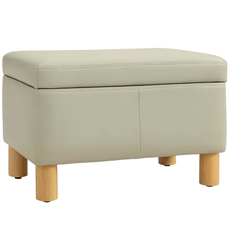 HOMCOM Baú de Armazenamento para Dormitório 33L Puff de Armazenamento Estofado em PU Banco de Arrumação 60x38x40 cm Cinza Claro