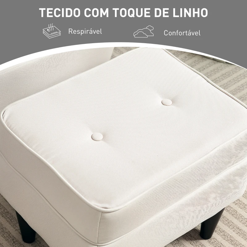 HOMCOM Poltrona com Apoio para Pés Poltrona de Leitura com Encosto Alto Capitonê e Pés de Madeira 75x83x104 cm Bege