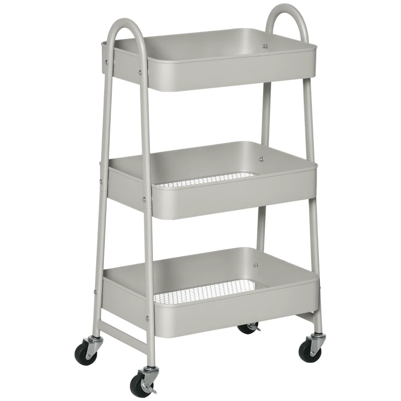 HOMCOM Carrinho de Cozinha com Rodas Carrinho de Armazenamento de 3 Níveis e Rodas com Freios para Casa de Banho Dormitório Escritório 45x31x79,4cm Cinza