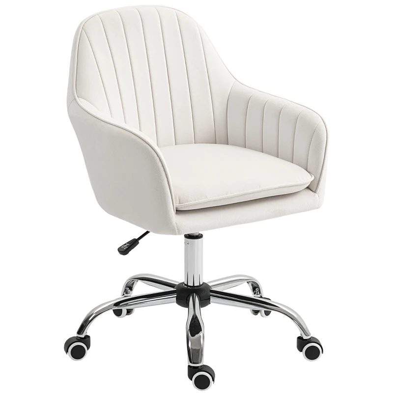 HOMCOM Velvet-Feel Office Chair with Adjustable Height and Wheels - Cream White
