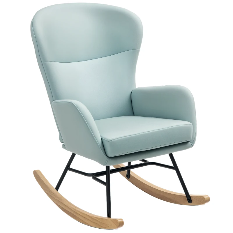 HOMCOM Mecedora Tapizada en Tejido Técnico con Patas de Madera de Haya Respaldo con Diseño Curvo y Reposabrazos Verde Claro