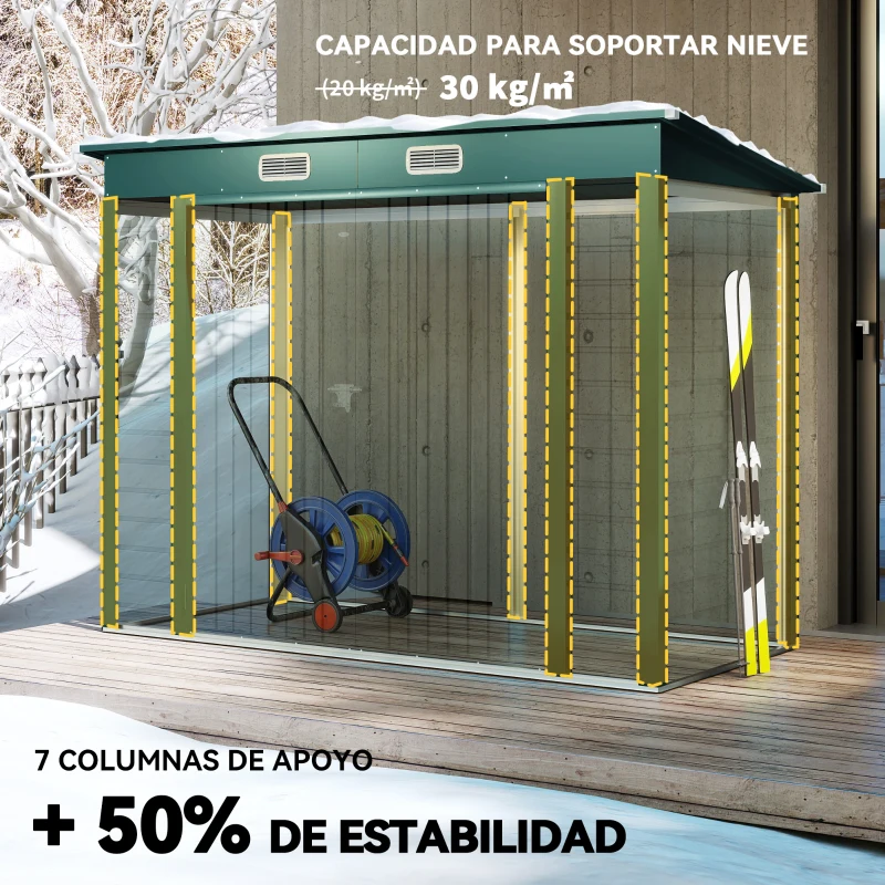 Outsunny Caseta de Jardín Exterior 2,7m² 249x121x183 cm con Doble Puerta 2 Ventilaciones y Pestillo Verde