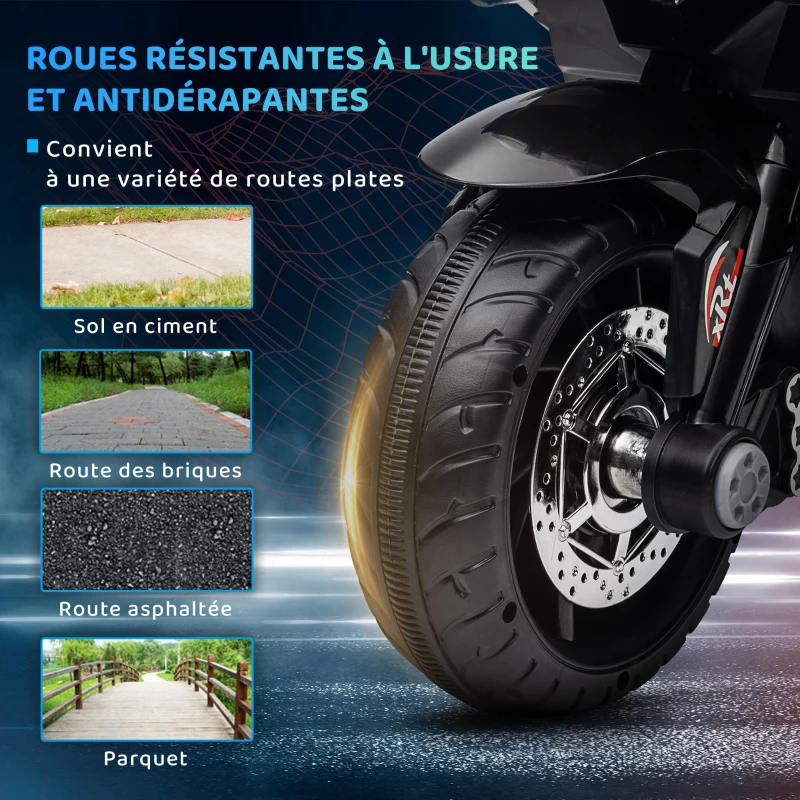 HOMCOM Moto électrique enfants 3 roues 6 V, voiture électrique enfants 3 à 5 ans, effets lumineux et sonores, 86x42x52cm, noir(m-6)