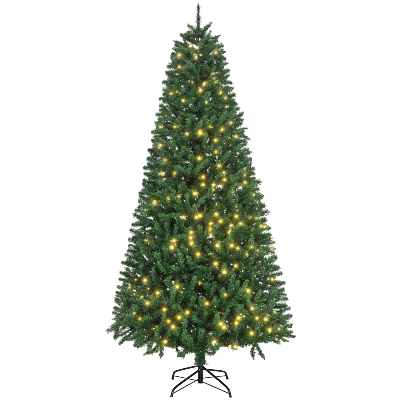 HOMCOM Albero di Natale Artificiale Luminoso con 450 Luci LED Bianche e 1146 Rami, Base in Metallo Pieghevole - Verde