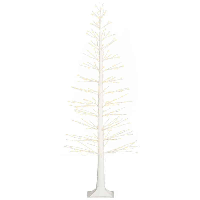 HOMCOM Kunsttanne mit LED-Beleuchtung, 180 cm hoher Weihnachtsbaum, realistische Rinde, Weiß