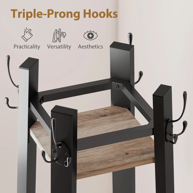 HOMCOM Industrial-Style Four Shelf Coat Stand - Grey/Black