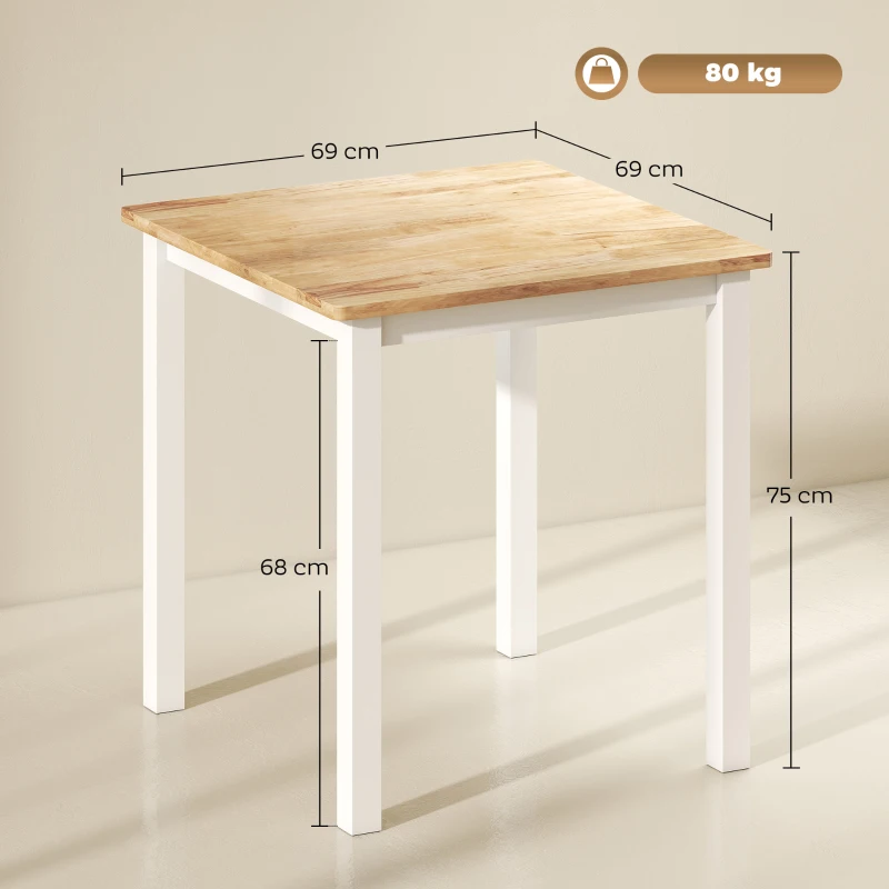 HOMCOM Tavolo da pranzo in legno di gomma, per fino a 4 persone, pad antiscivolo, Legno naturale