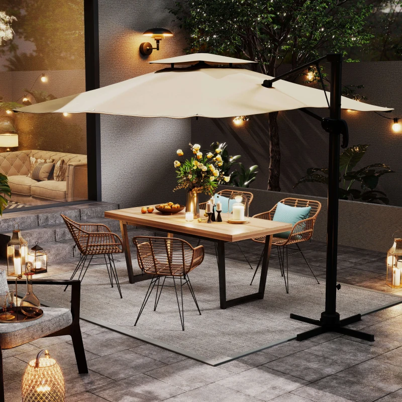 Outsunny Parasol ogrodowy, odporny na warunki atmosferyczne, z 1 korbką, 2,94 x 2,94 x 2,7 m, Khaki