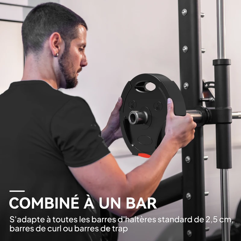 SPORTNOW Disques de poids, plaques de poids 2 x 5 kg et 2 x 2,5 kg, à trois poignées avec trous de Ø 25 mm, noir