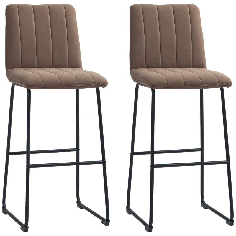 HOMCOM Set de 2 Scaune de Bar, Scaune Moderne pentru Bar de Mic Dejun, Tapitate cu Piele Ecologică, cu Spătar și Picioare de Oțel, 44x50x109 cm, Maro