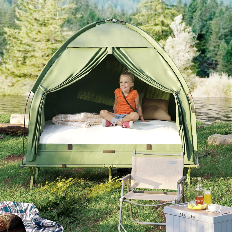 Outsunny Campingbedje met Matras Hoge Slaap Draagbaar, Groen