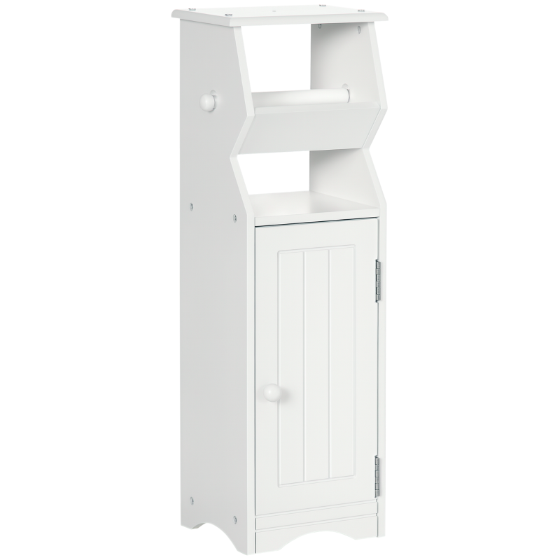 kleankin Mobiletto da Bagno in MDF Bianco con Armadietto e Spazio per Carta Igienica, 19x15x56 cm