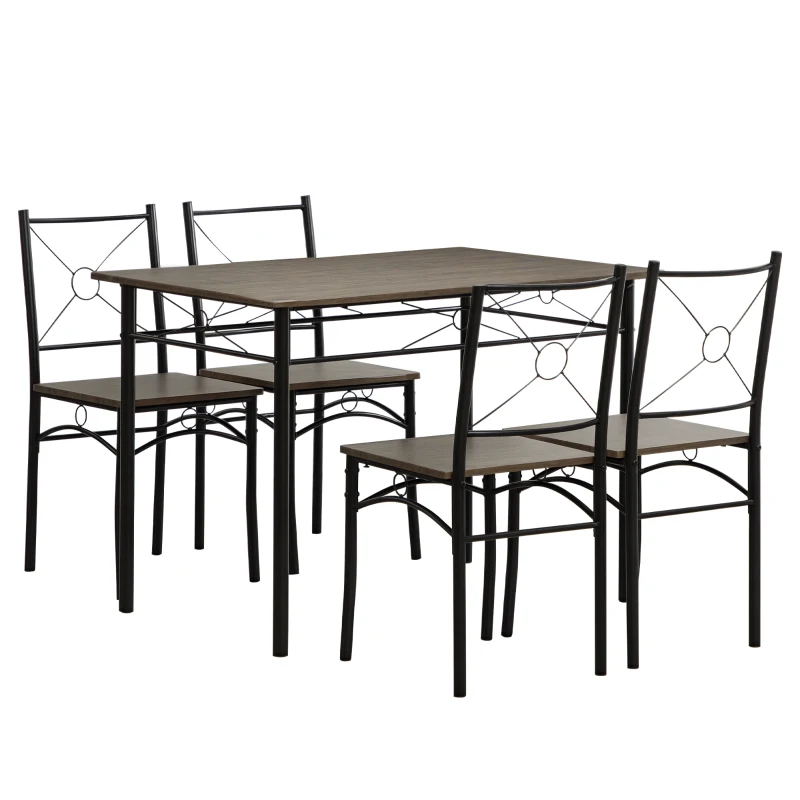HOMCOM Tavolo da Pranzo con 4 Sedie, Set 5 Pezzi in MDF e Metallo per Sala da Pranzo, Cucina, Soggiorno e Bar