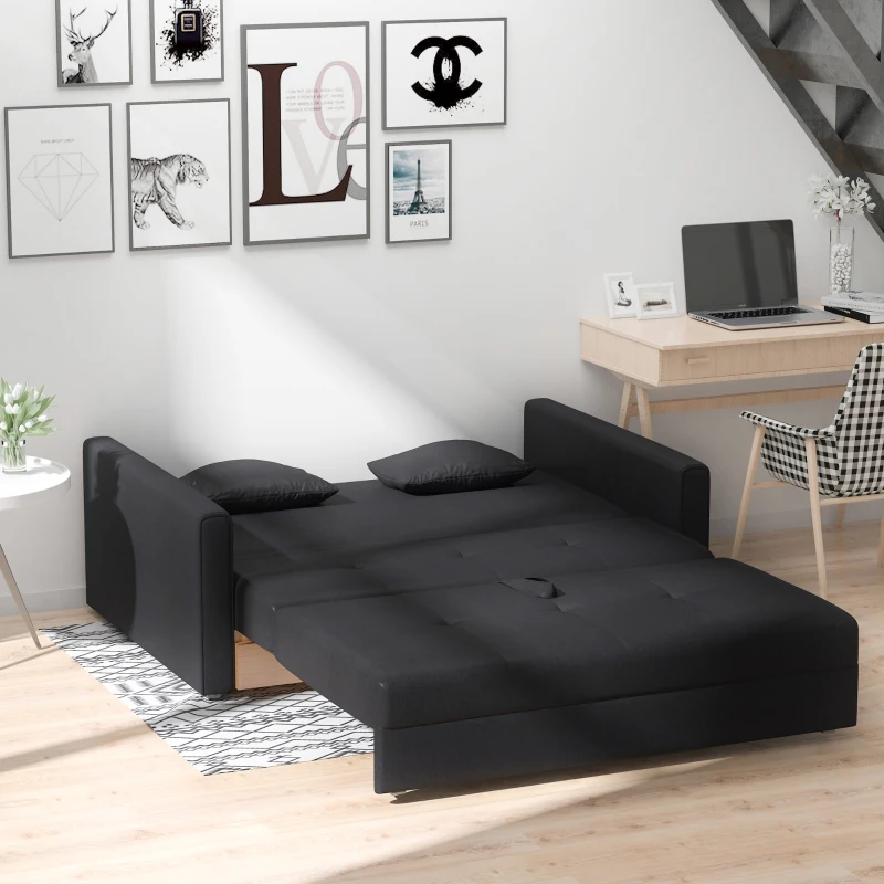 HOMCOM Schlafsofa, 2er-Sofa, mit verstecktem Stauraum, Pollycotton, Dunkelgrau
