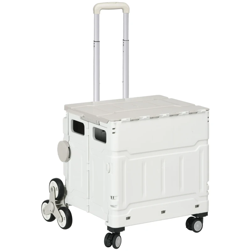 HOMCOM Carrito de la Compra Plegable con 2 Ruedas para Subir Escaleras Ángulo y Longitud de Mango Ajustable 48x43x95 cm Blanco