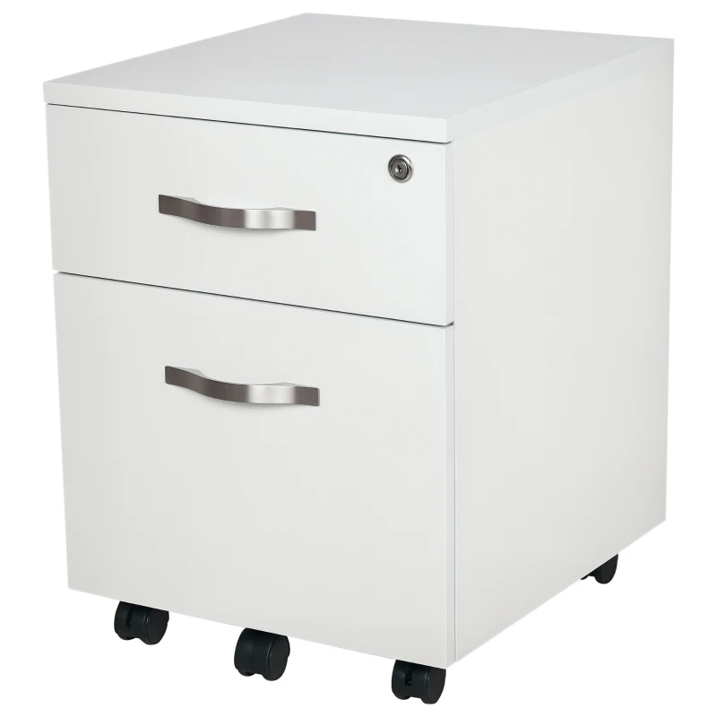 HOMCOM Cajonera de Oficina con Reudas Mueble Archivador con 2 Cajones Llave y Riel Colgante 40x45,5x52,5 cm Blanco