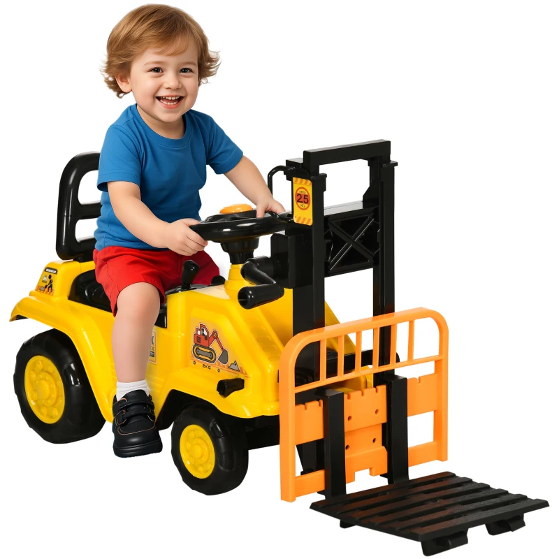 HOMCOM Trattore a Pedali per Bambini 3-4 Anni con Muletto e Spazio Portaoggetti, 86x27.5x47.5 cm, Giallo e Nero