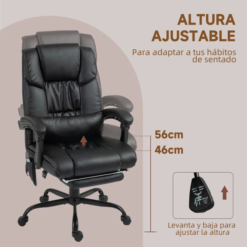 Vinsetto Silla de Oficina con Masaje de 6 Puntos Respaldo Alto Reclinable Altura Ajustable Reposapiés y Mando a Distancia Negro