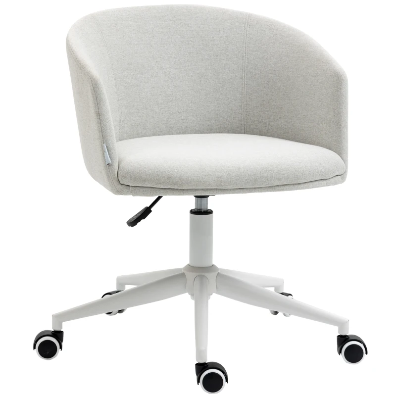 Vinsetto Silla de Oficina Giratoria Acolchada Tejido de Lino Altura Ajustable con Reposabrazos y 56x56x72-82 cm Gris Claro