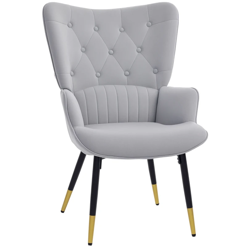 HOMCOM Poltrona Individual Estofada em Veludo com Encosto Alto Apoio para os Braços e Pés de Aço Estilo Moderno 68x72x103cm Cinza
