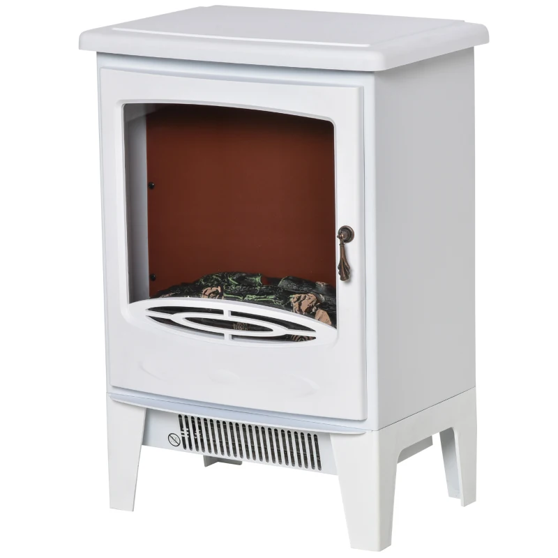 HOMCOM Chimenea Eléctrica Portátil de 900/1800W con Efecto de Llama Termostato Ajustable y Protección Sobrecalentamiento hasta 20 m² 39x26x54,8 cm Blanco