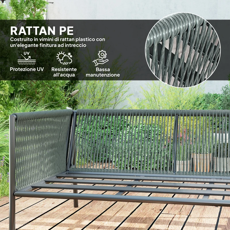Outsunny Salotto da Giardino in Rattan con Divano Angolare Modulabile, Tavolino da Caffè e Cuscini, Grigio