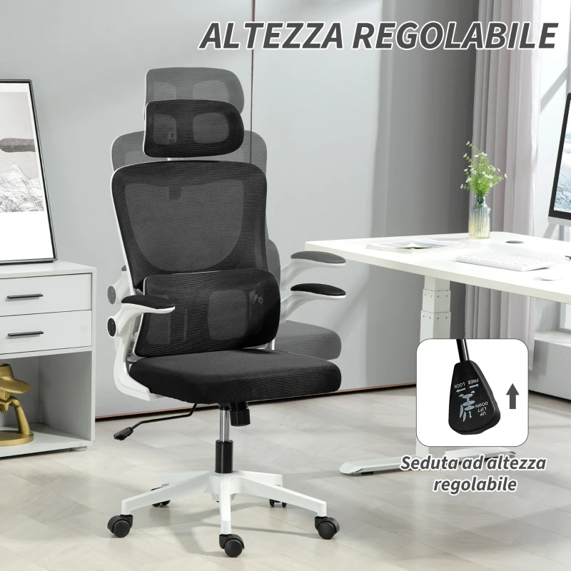 Vinsetto Sedia da Ufficio Regolabile e Reclinabile con Poggiatesta Rimovibile, in Tessuto a Rete, 60x59x114-122 cm, Nero