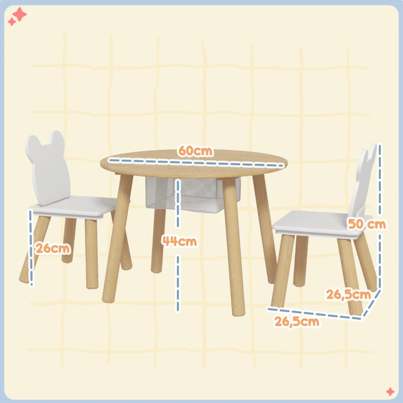 AIYAPLAY Ensemble 1 table ronde, 2 chaises pour enfant 3 pièces, dossier en forme d'ours, activités, bricolage, repas, 3-6 ans