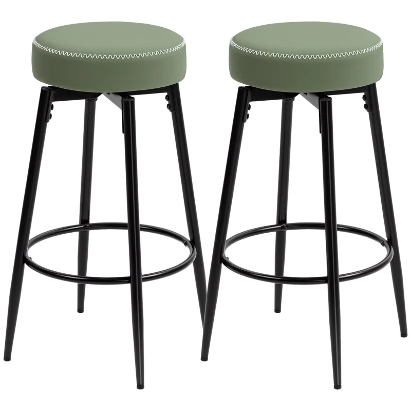 HOMCOM Set of Two Faux Leather Bar Stools - Green/Black