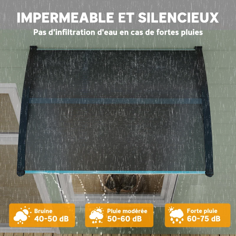 Outsunny Auvent de porte d'entrée, toit marquise de porte exterieur en polycarbonate et aluminium résistante 100 x 75 cm noir